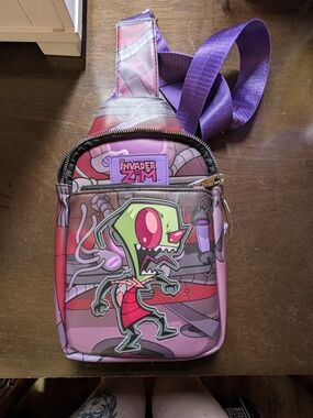 NWT Buckle-Down Invader Zim Laughing Applique Crossbody Sling Bag Purple